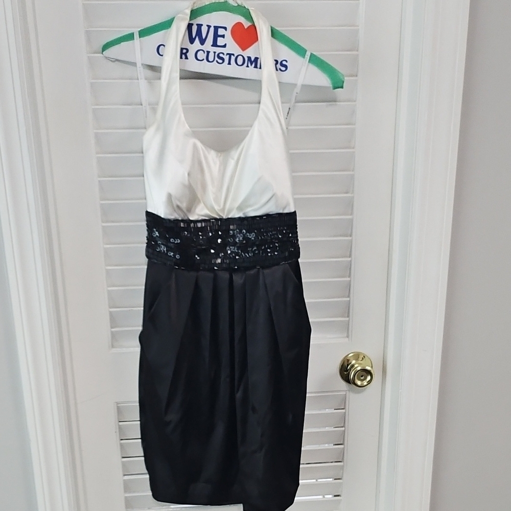 Elegant Black and White Halter Dress